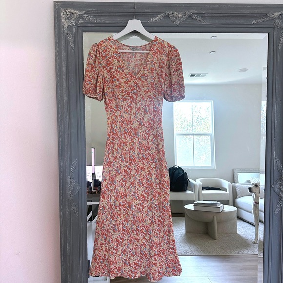 Rails V Neck Puff Sleeve Empire Waist Shelley Midi Dress in Multi Wildflower XS - Picture 7 of 14